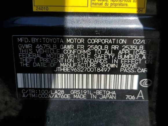 ✅ 2007 Lexus GS 350 • VIN: JTHBE96S270018497 • Лот: 66553755. Опубликован ранее на Copart с пробегом 122 806 миль. Бесплатный доступ к архиву аукционных продаж из США и подробный отчёт об истории автомобиля на DreamBid. Изображение 12.