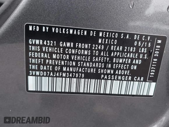 ✅ 2015 Volkswagen Jetta SE • VIN: 3VWD07AJ4FM347979 • Лот: 43301447. Опубликован ранее на IAAI с пробегом 114 436 миль. Бесплатный доступ к архиву аукционных продаж из США и подробный отчёт об истории автомобиля на DreamBid. Изображение 9.