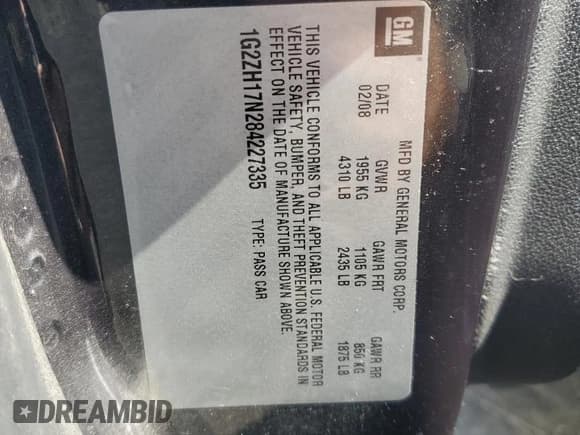 ✅ 2008 Pontiac G6 GT • VIN: 1G2ZH17N284227335 • Lot: 68063705. Listed on Copart with 133,474 mi. Free auction sales archive from the USA and detailed vehicle history report at DreamBid. Image 12.