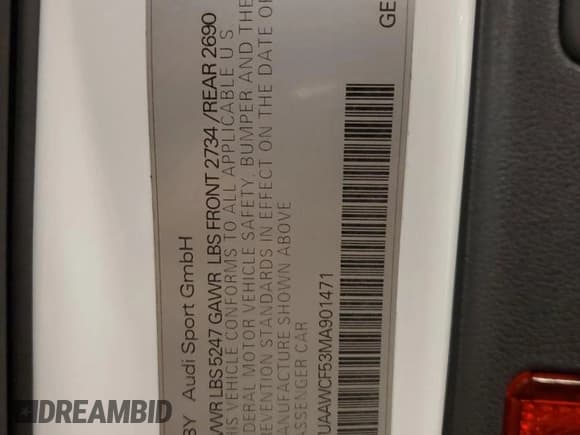 ✅ 2021 Audi RS 5 Sportback • VIN: WUAAWCF53MA901471 • Лот: 82219954. Опубликован ранее на Copart с пробегом Не указан. Бесплатный доступ к архиву аукционных продаж из США и подробный отчёт об истории автомобиля на DreamBid. Изображение 13.