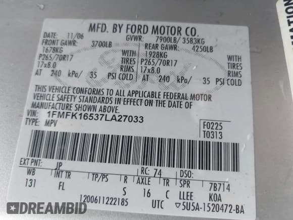 ✅ 2007 Ford Expedition Max XLT • VIN: 1FMFK16537LA27033 • Лот: 41695330. Опубликован ранее на IAAI с пробегом 247 210 миль. Бесплатный доступ к архиву аукционных продаж из США и подробный отчёт об истории автомобиля на DreamBid. Изображение 9.