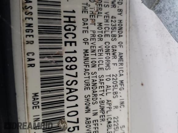 ✅ 1995 Honda Accord EX • VIN: 1HGCE1897SA010756 • Lot: 65445975. Listed on Copart with 54,064 mi. Free auction sales archive from the USA and detailed vehicle history report at DreamBid. Image 12.