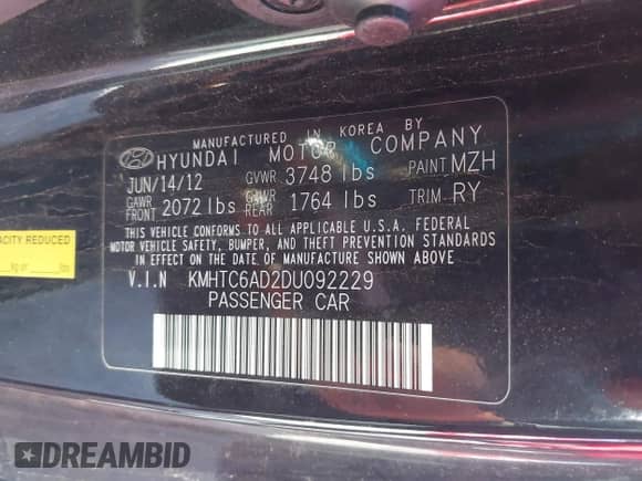 2013 Hyundai Veloster w/Black Int с VIN KMHTC6AD2DU092229, выставлен на аукционе IAAI как лот 43601459 с пробегом 191 710 миль миль и . История ставок и продаж доступна на DreamBid. Изображение 9.