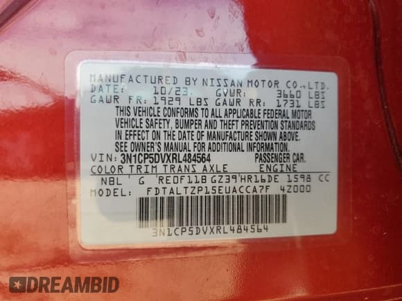 ✅ 2024 Nissan Kicks SR • VIN: 3N1CP5DVXRL484564 • Lot: 82140155. Wystawiony na Copart z przebiegiem 8 400 mil. Bezpłatny archiwum sprzedaży aukcyjnych z USA i szczegółowy raport historii pojazdu na DreamBid. Zdjęcie 12.