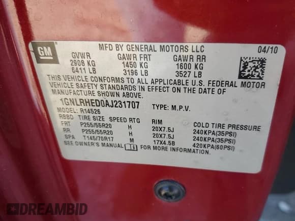 ✅ 2010 Chevrolet Traverse LTZ • VIN: 1GNLRHED0AJ231707 • Лот: 84605854. Опубликован ранее на Copart с пробегом 209 886 миль. Бесплатный доступ к архиву аукционных продаж из США и подробный отчёт об истории автомобиля на DreamBid. Изображение 14.