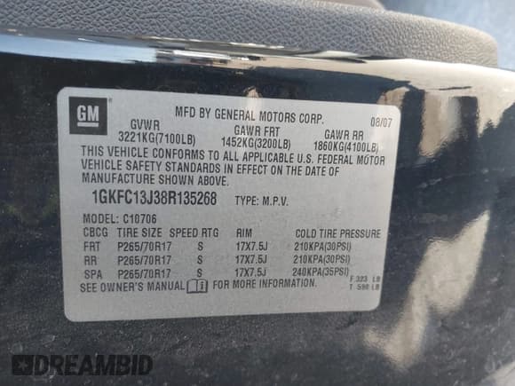✅ 2008 GMC Yukon SLT 4SA • VIN: 1GKFC13J38R135268 • Lot: 43620899. Listed on IAAI with 266,388 mi. Free auction sales archive from the USA and detailed vehicle history report at DreamBid. Image 9.