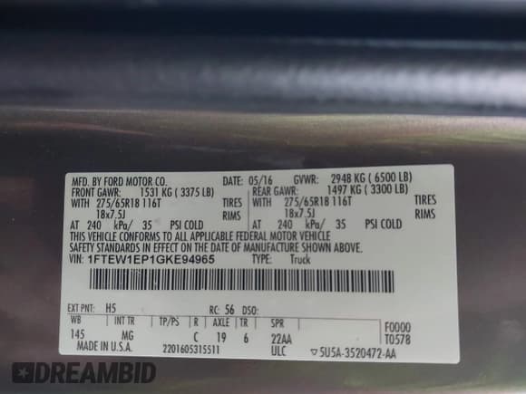 ✅ 2016 Ford F-150 XLT • VIN: 1FTEW1EP1GKE94965 • Lot: 43316627. Listed on IAAI with 144,964 mi. Free auction sales archive from the USA and detailed vehicle history report at DreamBid. Image 9.