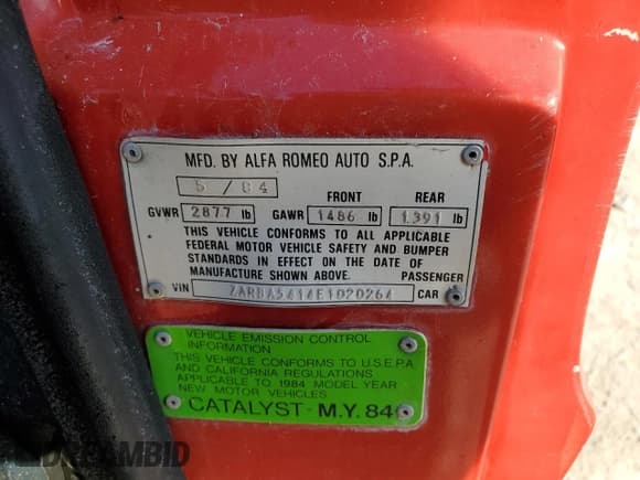 ✅ 1984 Alfa Romeo Spider Veloce • VIN: ZARBA5414E1020264 • Лот: 75438954. Опубликован ранее на Copart с пробегом Не указан. Бесплатный доступ к архиву аукционных продаж из США и подробный отчёт об истории автомобиля на DreamBid. Изображение 13.