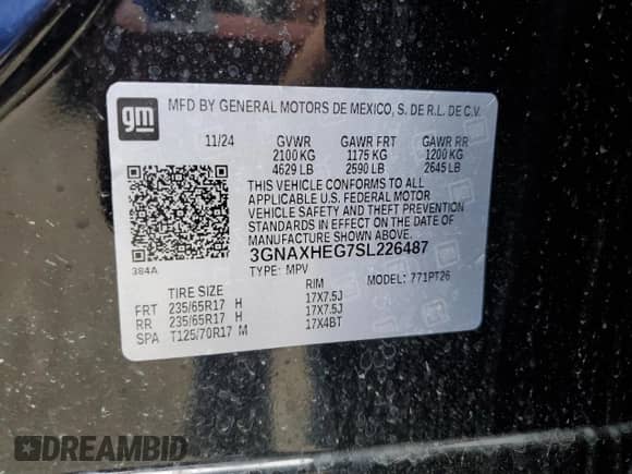 2025 Chevrolet Equinox FWD LT с VIN 3GNAXHEG7SL226487, выставлен на аукционе Copart как лот 57940685 с пробегом 6 536 миль миль и Чистый • Clean title. История ставок и продаж доступна на DreamBid. Изображение 14.