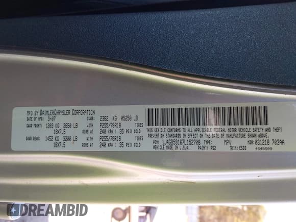✅ 2007 Jeep Wrangler Unlimited Sahara • VIN: 1J4GB59167L152708 • Lot: 43722971. Listed on IAAI with 215,920 mi. Free auction sales archive from the USA and detailed vehicle history report at DreamBid. Image 9.