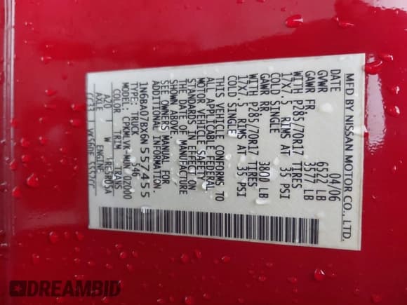 ✅ 2006 Nissan Titan SE • VIN: 1N6BA07BX6N557455 • Лот: 39376291. Опубликован ранее на IAAI с пробегом 358 323 миль. Бесплатный доступ к архиву аукционных продаж из США и подробный отчёт об истории автомобиля на DreamBid. Изображение 9.