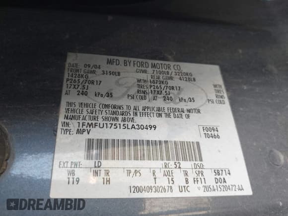 ✅ 2005 Ford Expedition Eddie Bauer • VIN: 1FMFU17515LA30499 • Lot: 42845583. Wystawiony na IAAI z przebiegiem 224 226 mil. Bezpłatny archiwum sprzedaży aukcyjnych z USA i szczegółowy raport historii pojazdu na DreamBid. Zdjęcie 9.