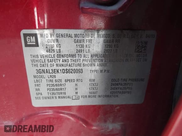 ✅ 2013 Chevrolet Captiva Sport LT • VIN: 3GNAL3EK1DS620093 • Lot: 41229957. Wystawiony na IAAI z przebiegiem 130 460 mil. Bezpłatny archiwum sprzedaży aukcyjnych z USA i szczegółowy raport historii pojazdu na DreamBid. Zdjęcie 9.