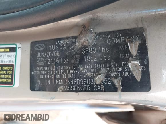 ✅ 2006 Hyundai Elantra GLS • VIN: KMHDN46D96U376052 • Lot: 42252557. Wystawiony na IAAI z przebiegiem 154 568 mil. Bezpłatny archiwum sprzedaży aukcyjnych z USA i szczegółowy raport historii pojazdu na DreamBid. Zdjęcie 9.