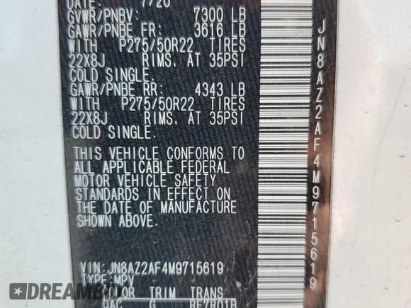 ✅ 2021 Infiniti QX80 Premium Select • VIN: JN8AZ2AF4M9715619 • Lot: 81480675. Listed on Copart with 114,966 mi. Free auction sales archive from the USA and detailed vehicle history report at DreamBid. Image 13.