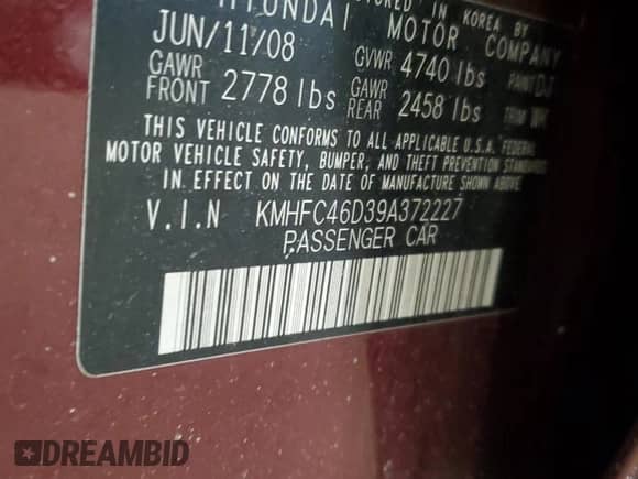 2009 Hyundai Azera GLS с VIN KMHFC46D39A372227, выставлен на аукционе Copart как лот 45176155 с пробегом 107 993 миль миль и На запчасти • Non repairable. История ставок и продаж доступна на DreamBid. Изображение 12.