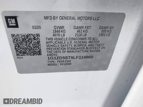 2020 Chevrolet Malibu LT with VIN 1G1ZD5ST5LF114960, listed as a IAAI auction lot 43354964 with 242,661 mi miles and . Bid and sale history available at DreamBid. Image 9.