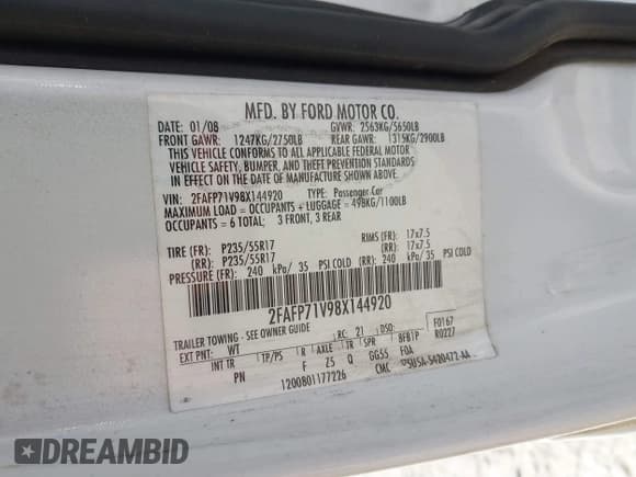 ✅ 2008 Ford Police Interceptor • VIN: 2FAFP71V98X144920 • Lot: 41708440. Wystawiony na IAAI z przebiegiem 220 381 mil. Bezpłatny archiwum sprzedaży aukcyjnych z USA i szczegółowy raport historii pojazdu na DreamBid. Zdjęcie 9.