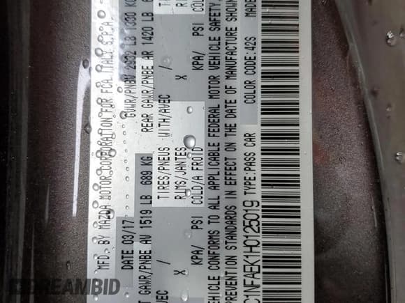 ✅ 2017 FIAT 124 Spider Elaborazione Abarth • VIN: JC1NFAEK1H0125019 • Lot: 51663565. Listed on Copart with Not provided. Free auction sales archive from the USA and detailed vehicle history report at DreamBid. Image 13.