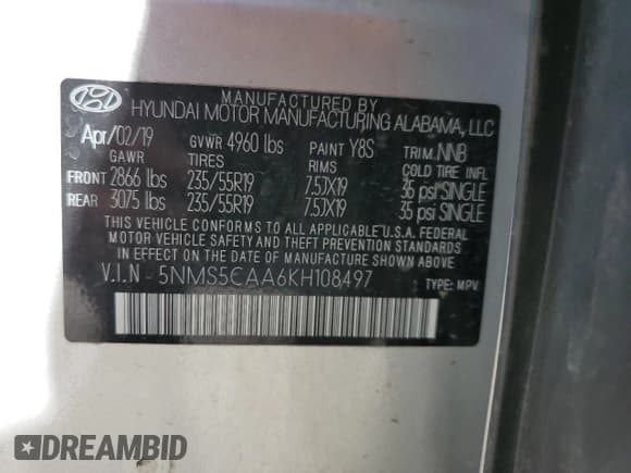 ✅ 2019 Hyundai Santa Fe Ultimate • VIN: 5NMS5CAA6KH108497 • Lot: 47505363. Wystawiony na Copart z przebiegiem 47 850 mil. Bezpłatny archiwum sprzedaży aukcyjnych z USA i szczegółowy raport historii pojazdu na DreamBid. Zdjęcie 14.