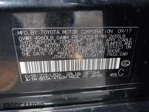 ✅ 2018 Lexus GS 350 • VIN: JTHCZ1BL9JA007541 • Lot: 41483940. Listed on IAAI with 58,180 mi. Free auction sales archive from the USA and detailed vehicle history report at DreamBid. Image 9.