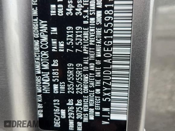 ✅ 2014 Hyundai Santa Fe • VIN: 5XYZUDLA0EG155981 • Лот: 89624175. Опубликован ранее на Copart с пробегом 68 064 миль. Бесплатный доступ к архиву аукционных продаж из США и подробный отчёт об истории автомобиля на DreamBid. Изображение 13.