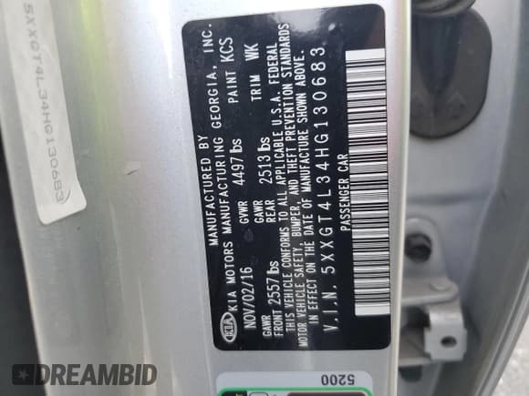 ✅ 2017 Kia Optima LX • VIN: 5XXGT4L34HG130683 • Lot: 64648055. Listed on Copart with Not provided. Free auction sales archive from the USA and detailed vehicle history report at DreamBid. Image 12.