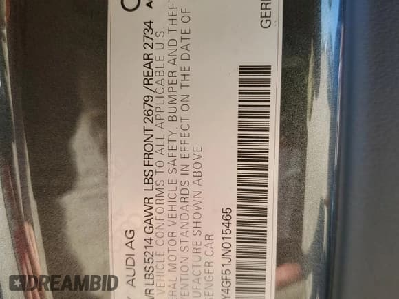 ✅ 2018 Audi S5 Premium Plus • VIN: WAUY4GF51JN015465 • Lot: 46511695. Listed on Copart with Not provided. Free auction sales archive from the USA and detailed vehicle history report at DreamBid. Image 14.