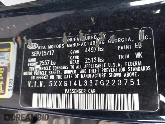 ✅ 2018 Kia Optima LX • VIN: 5XXGT4L33JG223751 • Lot: 43704339. Listed on IAAI with 288,861 mi. Free auction sales archive from the USA and detailed vehicle history report at DreamBid. Image 9.