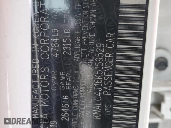 ✅ 2019 Kia Cadenza Technology • VIN: KNALC4J16K5159529 • Lot: 85500204. Listed on Copart with 49,516 mi. Free auction sales archive from the USA and detailed vehicle history report at DreamBid. Image 12.