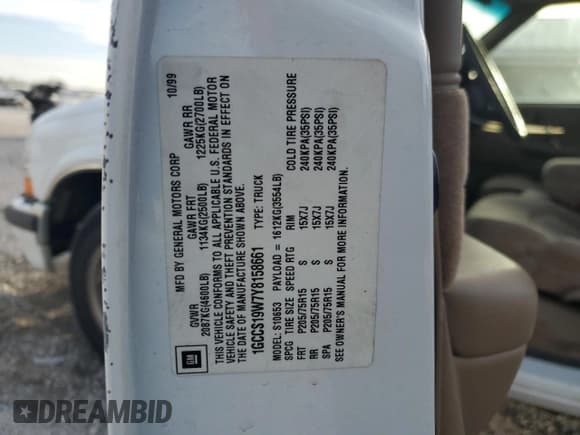 ✅ 2000 Chevrolet S-10 LS • VIN: 1GCCS19W7Y8158661 • Лот: 48857445. Опубликован ранее на Copart с пробегом 124 068 миль. Бесплатный доступ к архиву аукционных продаж из США и подробный отчёт об истории автомобиля на DreamBid. Изображение 12.