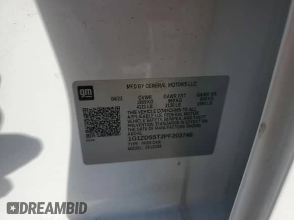 2023 Chevrolet Malibu LT с VIN 1G1ZD5ST2PF203746, выставлен на аукционе Copart как лот 89867625 с пробегом 37 935 миль миль и Списание • Salvage title. История ставок и продаж доступна на DreamBid. Изображение 12.