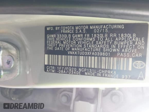 ✅ 2015 Toyota Yaris L • VIN: VNKKTUD3XFA039801 • Lot: 43293385. Listed on IAAI with 102,644 mi. Free auction sales archive from the USA and detailed vehicle history report at DreamBid. Image 9.