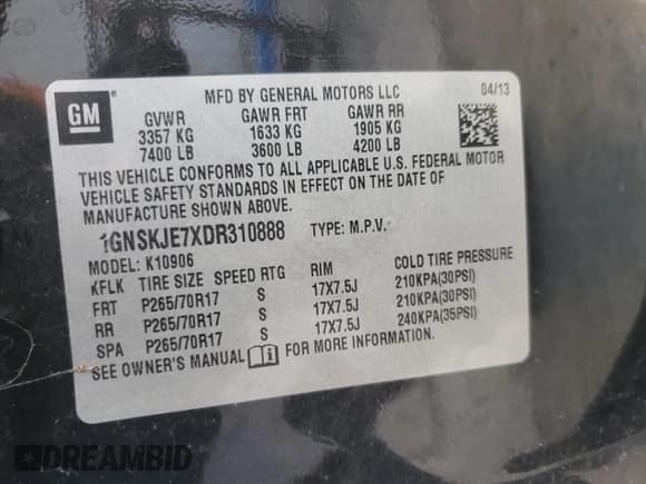 ✅ 2013 Chevrolet Suburban LT • VIN: 1GNSKJE7XDR310888 • Lot: 80270534. Wystawiony na Copart z przebiegiem 214 342 mil. Bezpłatny archiwum sprzedaży aukcyjnych z USA i szczegółowy raport historii pojazdu na DreamBid. Zdjęcie 13.