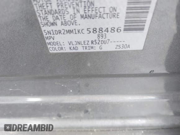 ✅ 2019 Nissan Pathfinder SL • VIN: 5N1DR2MM1KC588486 • Лот: 43845797. Опубликован ранее на IAAI с пробегом 196 853 миль. Бесплатный доступ к архиву аукционных продаж из США и подробный отчёт об истории автомобиля на DreamBid. Изображение 9.