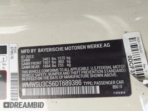 ✅ 2013 MINI Hardtop • VIN: WMWSU3C56DT689386 • Lot: 43044887. Listed on IAAI with 105,908 mi. Free auction sales archive from the USA and detailed vehicle history report at DreamBid. Image 9.