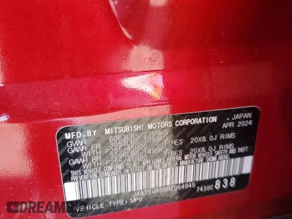 2024 Mitsubishi Outlander SE с VIN JA4T5VA98RZ064945, выставлен на аукционе Copart как лот 63733135 с пробегом 19 508 миль миль и Списание • Salvage title. История ставок и продаж доступна на DreamBid. Изображение 13.