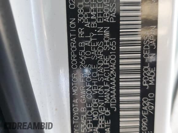 ✅ 2021 Toyota Mirai XLE • VIN: JTDAAAAA2MA001651 • Lot: 66187995. Listed on Copart with 46,975 mi. Free auction sales archive from the USA and detailed vehicle history report at DreamBid. Image 12.