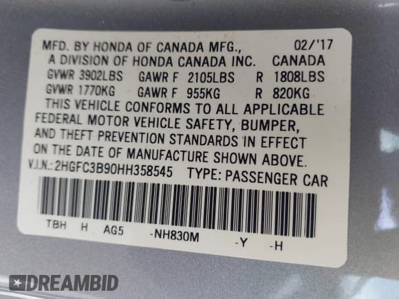 ✅ 2017 Honda Civic Touring • VIN: 2HGFC3B90HH358545 • Lot: 43118739. Listed on IAAI with 35,930 mi. Free auction sales archive from the USA and detailed vehicle history report at DreamBid. Image 9.