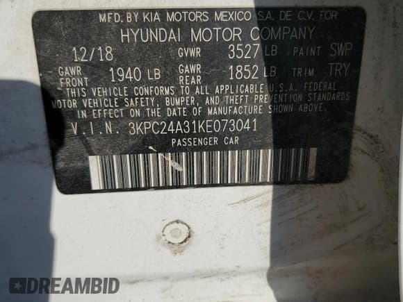 ✅ 2019 Hyundai Accent SEL • VIN: 3KPC24A31KE073041 • Лот: 75858384. Опубликован ранее на Copart с пробегом 66 332 миль. Бесплатный доступ к архиву аукционных продаж из США и подробный отчёт об истории автомобиля на DreamBid. Изображение 14.