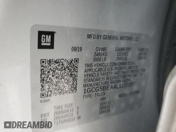 ✅ 2020 Chevrolet Colorado 2WD Work Truck • VIN: 1GCGSBEA4L1137107 • Lot: 91064395. Wystawiony na Copart z przebiegiem 118 824 mil. Bezpłatny archiwum sprzedaży aukcyjnych z USA i szczegółowy raport historii pojazdu na DreamBid. Zdjęcie 13.