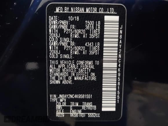 ✅ 2019 Nissan Armada SV • VIN: JN8AY2NC4K9581551 • Lot: 43378676. Listed on IAAI with 104,427 mi. Free auction sales archive from the USA and detailed vehicle history report at DreamBid. Image 9.