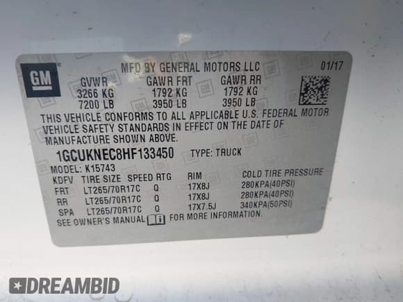 ✅ 2017 Chevrolet Silverado 1500 Work Truck • VIN: 1GCUKNEC8HF133450 • Lot: 43764627. Listed on IAAI with 119,543 mi. Free auction sales archive from the USA and detailed vehicle history report at DreamBid. Image 9.