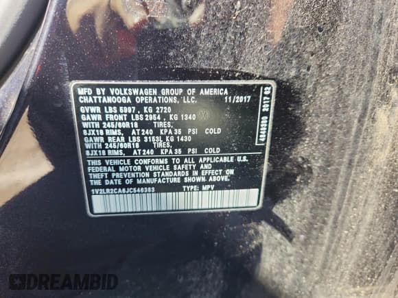 ✅ 2018 Volkswagen Atlas SE • VIN: 1V2LR2CA6JC546383 • Lot: 71239415. Listed on Copart with 77,099 mi. Free auction sales archive from the USA and detailed vehicle history report at DreamBid. Image 14.