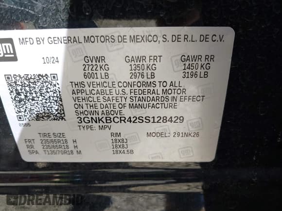 ✅ 2025 Chevrolet Blazer LT • VIN: 3GNKBCR42SS128429 • Lot: 43315384. Listed on IAAI with 32,015 mi. Free auction sales archive from the USA and detailed vehicle history report at DreamBid. Image 9.