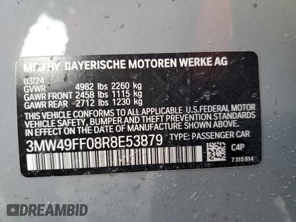 ✅ 2024 BMW 3 Series M340i xDrive • VIN: 3MW49FF08R8E53879 • Lot: 46680575. Wystawiony na Copart z przebiegiem 17 000 mil. Bezpłatny archiwum sprzedaży aukcyjnych z USA i szczegółowy raport historii pojazdu na DreamBid. Zdjęcie 12.