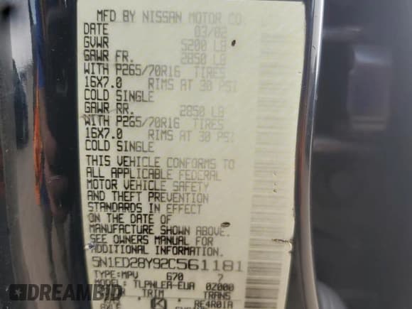 ✅ 2002 Nissan Xterra XE • VIN: 5N1ED28Y92C561181 • Лот: 67386565. Опубликован ранее на Copart с пробегом 177 077 миль. Бесплатный доступ к архиву аукционных продаж из США и подробный отчёт об истории автомобиля на DreamBid. Изображение 12.