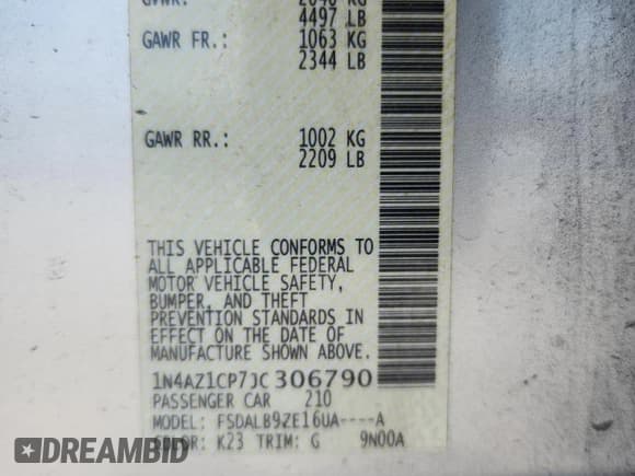 ✅ 2018 Nissan LEAF S • VIN: 1N4AZ1CP7JC306790 • Lot: 64834865. Listed on Copart with 78,167 mi. Free auction sales archive from the USA and detailed vehicle history report at DreamBid. Image 12.