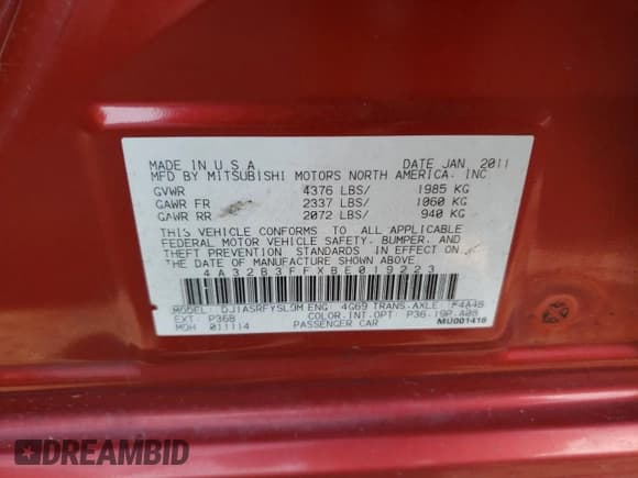 ✅ 2011 Mitsubishi Galant ES • VIN: 4A32B3FFXBE019223 • Лот: 60395835. Опубликован ранее на Copart с пробегом 177 023 миль. Бесплатный доступ к архиву аукционных продаж из США и подробный отчёт об истории автомобиля на DreamBid. Изображение 12.