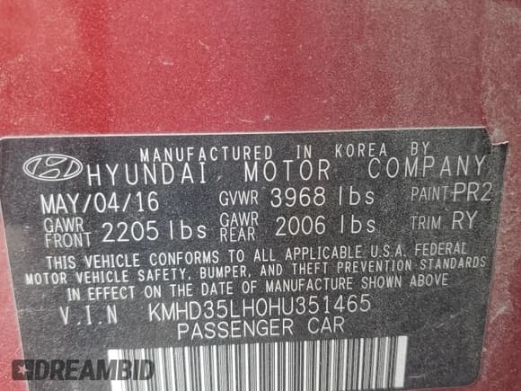 ✅ 2017 Hyundai Elantra • VIN: KMHD35LH0HU351465 • Lot: 81553805. Listed on Copart with 165,729 mi. Free auction sales archive from the USA and detailed vehicle history report at DreamBid. Image 12.